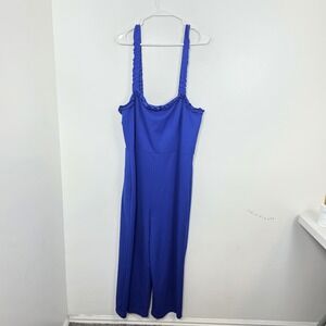 Bebe Blue Ruffle Sleeveless Wide Leg Cropped Going Out Jumpsuit Size XL‎